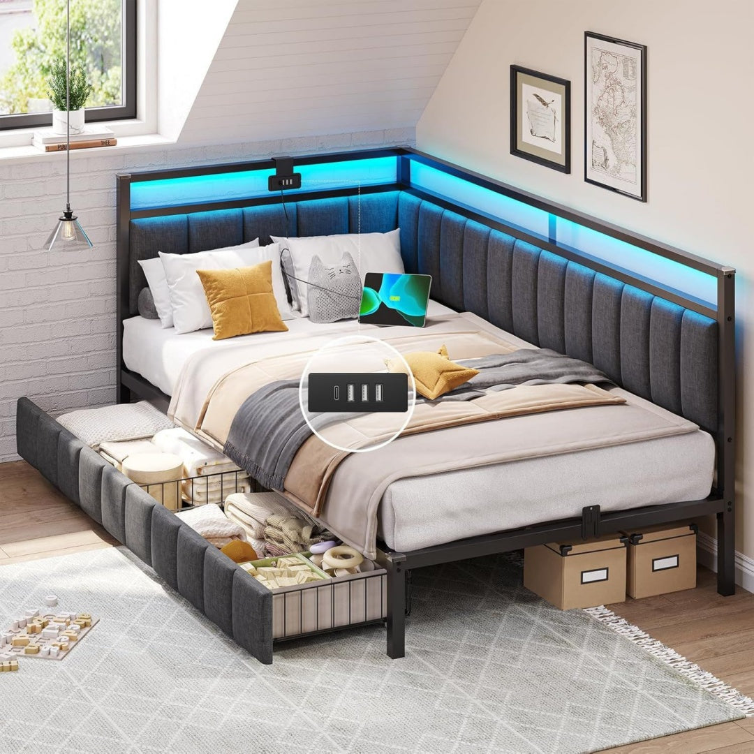 Forma equilibrata strutture letto in metallo illuminato grigio