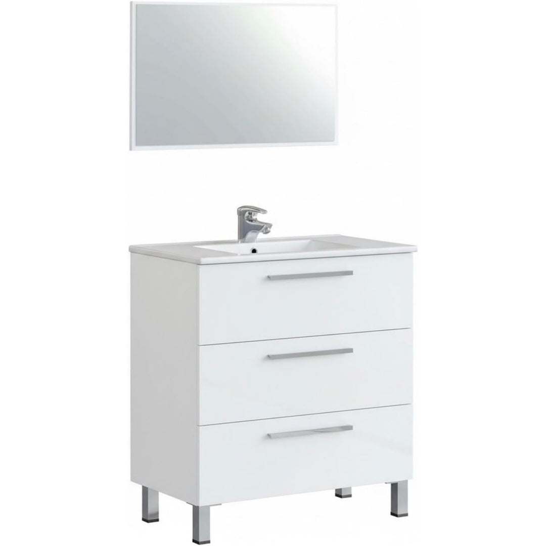 Linea essenziale mobiletti con lavabo in ceramica salvaspazio bianco