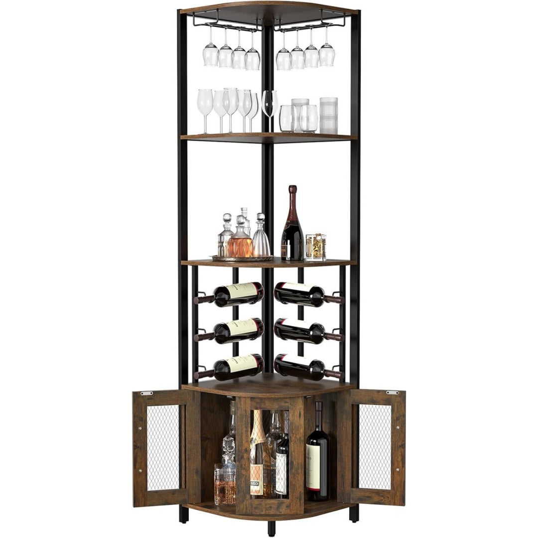 Arredo contemporaneo mobili portabottiglie in metallo marrone